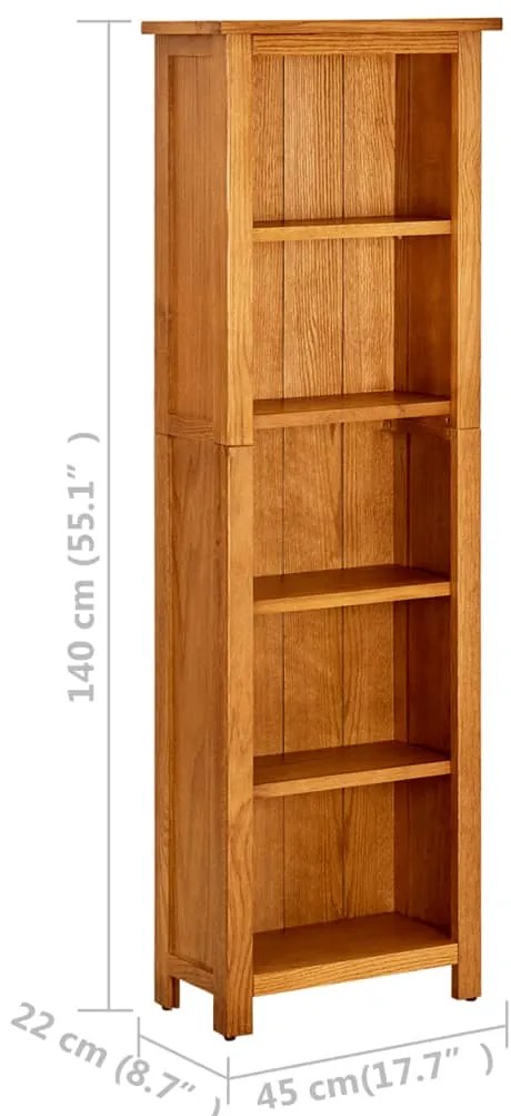 Estante com 5 prateleiras 45x22x140 cm madeira carvalho maciça