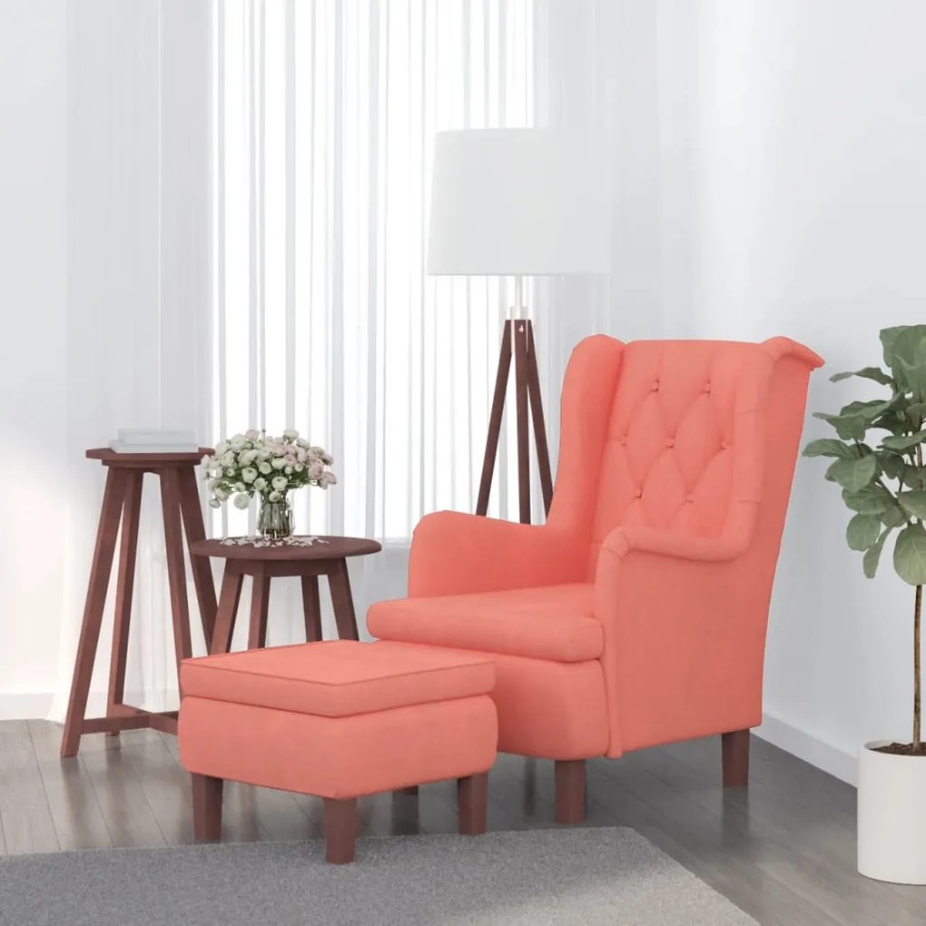 vidaXL Poltrona com banco veludo rosa