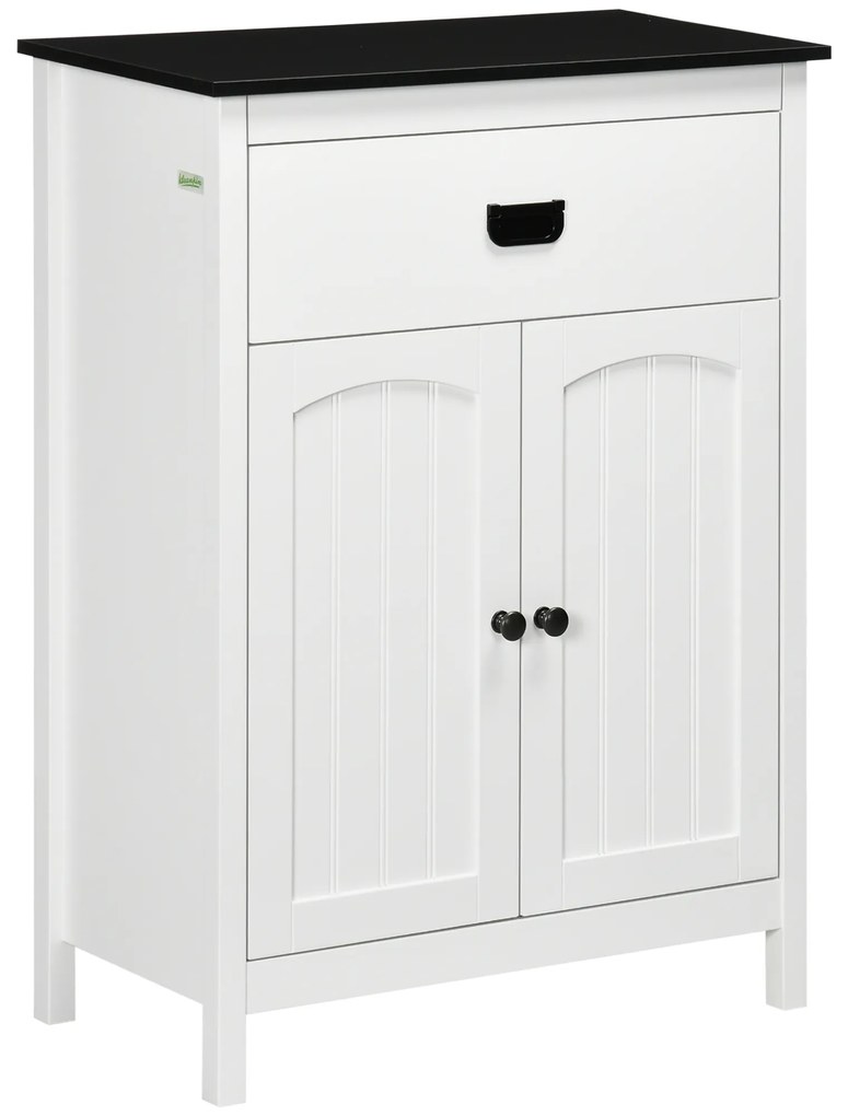 kleankin Armário Casa de Banho com 1 Gaveta 2 Portas e Prateleira Ajustável Estilo Moderno 60x30x80cm Branco e Preto | Aosom Portugal