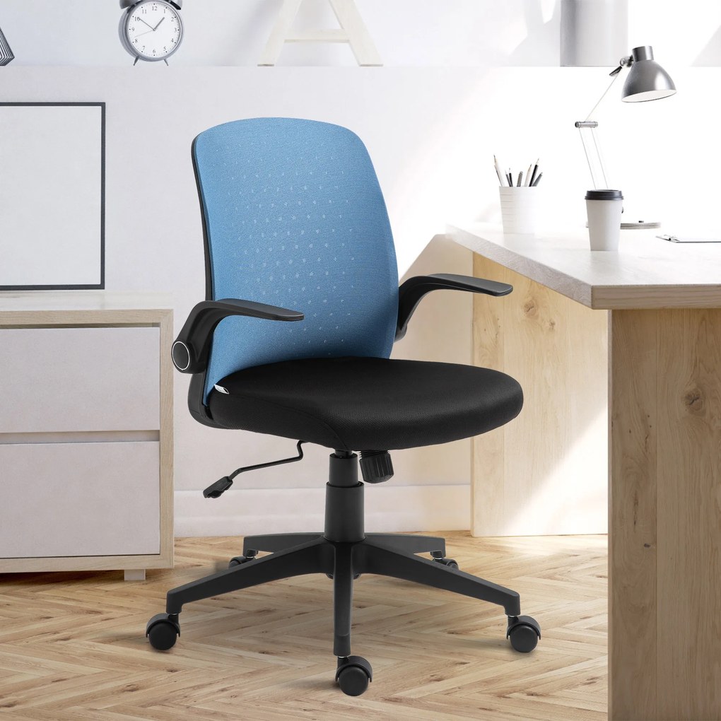 Vinsetto Cadeira de Escritório Ergonômica Cadeira de Escritório Giratória Ajustável com Apoio para os Braços Dobrável Suporte Lombar e Encosto Transpirável 57x61x93-102cm Azul