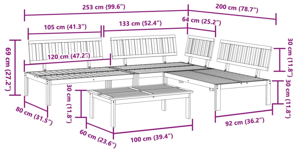 4 pcs conjunto de móveis de paletes p/ jardim acácia maciça