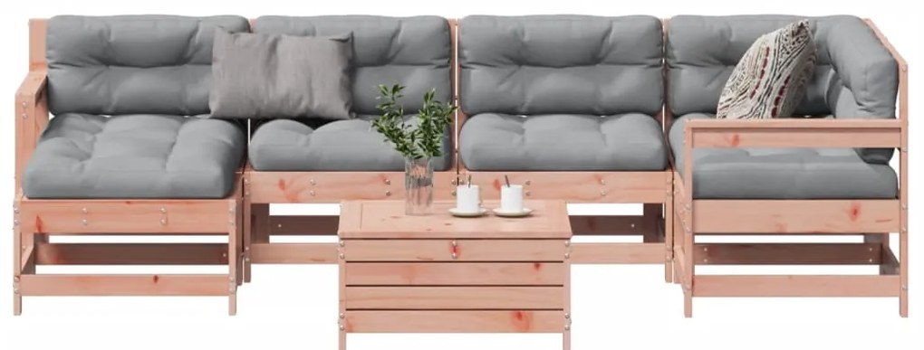 7 pcs conj. lounge jardim com almofadões madeira douglas maciça