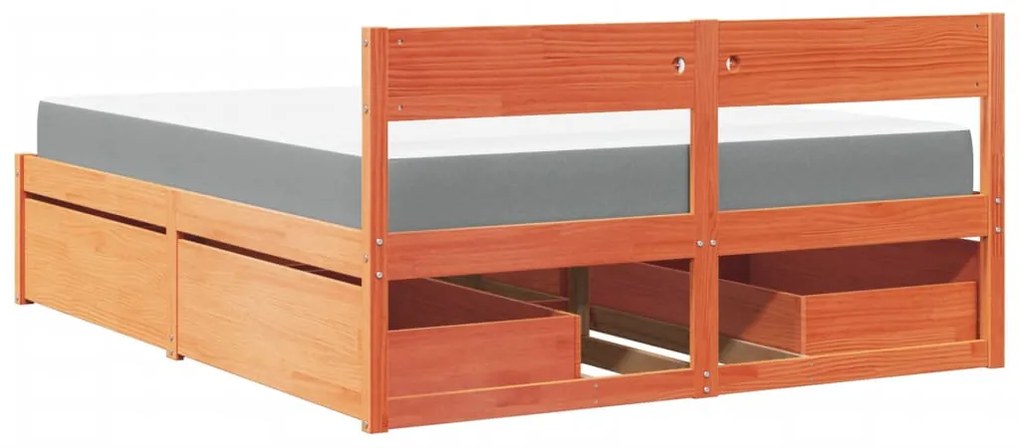Cama com gavetas e colchão 160x200 cm pinho maciço castanho-mel