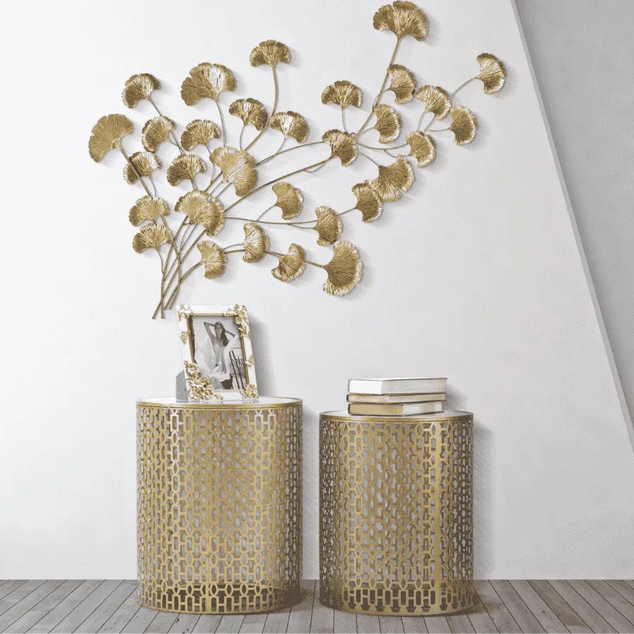 CONJUNTO DE 2 MESAS DE APOIO OBLIN Ø 41X50-37,5X47 CM DOURADO