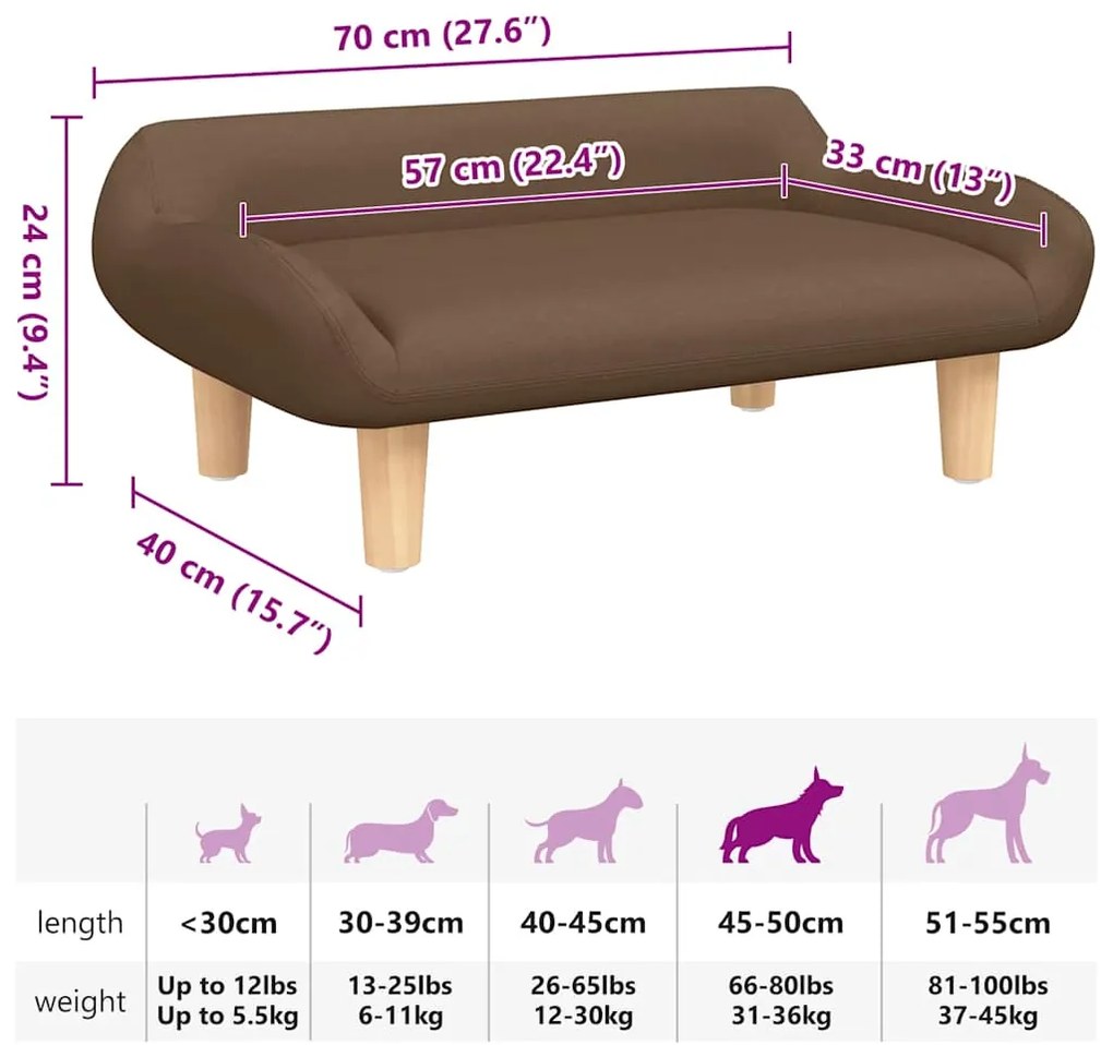 Cama para cães 70x40x24 cm tecido castanho