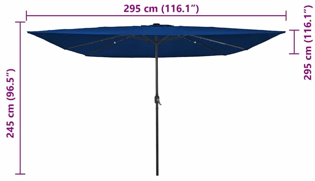 Guarda-sol Quadrado de Jardim com Luzes LED 295x245 cm Azul Celeste