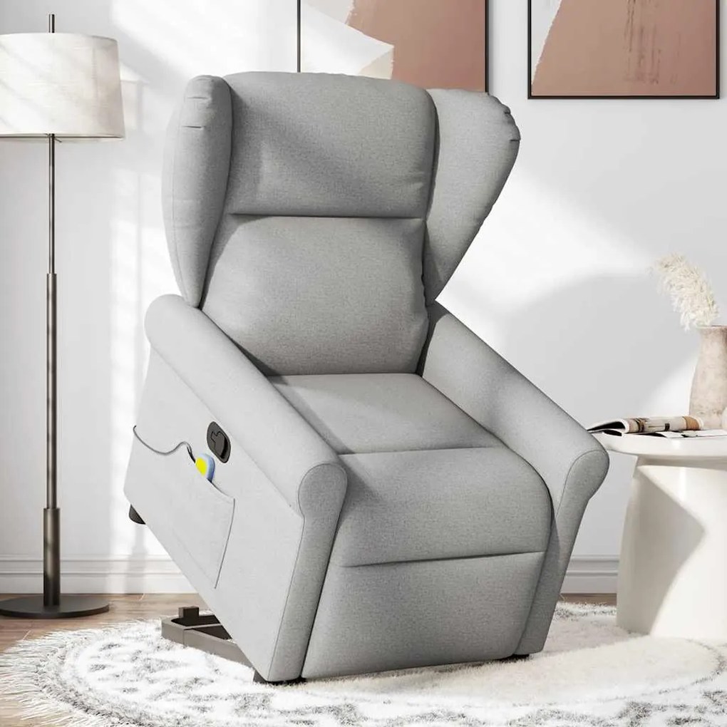 Poltrona elevatória de massagens tecido cinzento-nublado