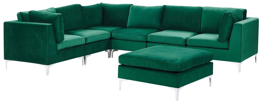 Sofá de canto 6 lugares com repousa-pés em veludo verde à direita EVJA Beliani