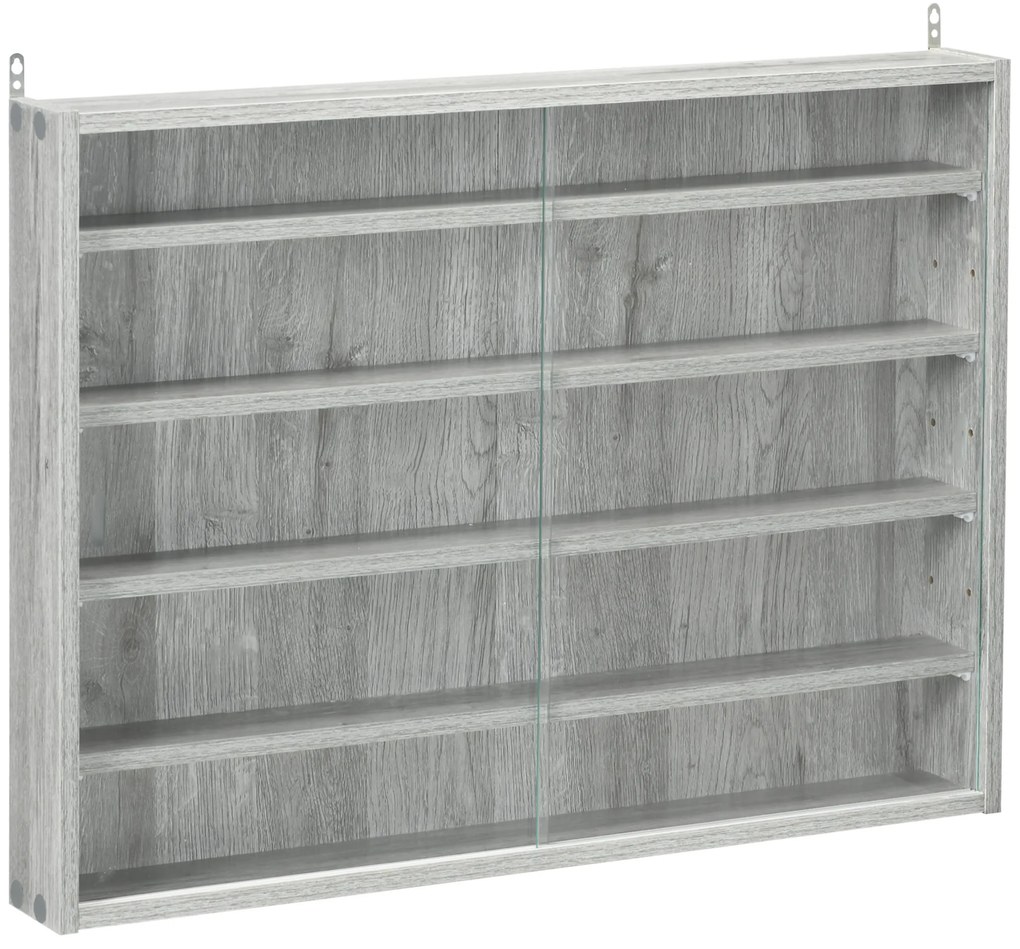 HOMCOM Vitrine de Parede para Objetos de Coleção 5 Prateleiras Ajustáveis em Altura e 2 Portas de Correr 80x9,5x60 cm Cinza | Aosom Portugal