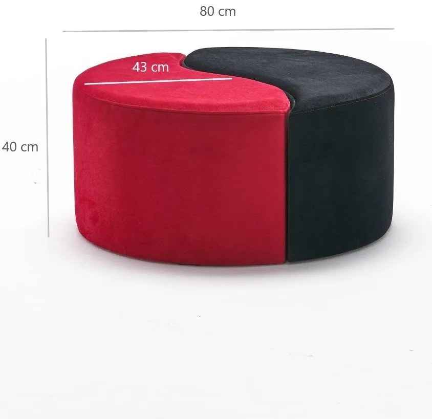 Pouffe Alis Puf – Preto e Vermelho – 80x40x80 cm