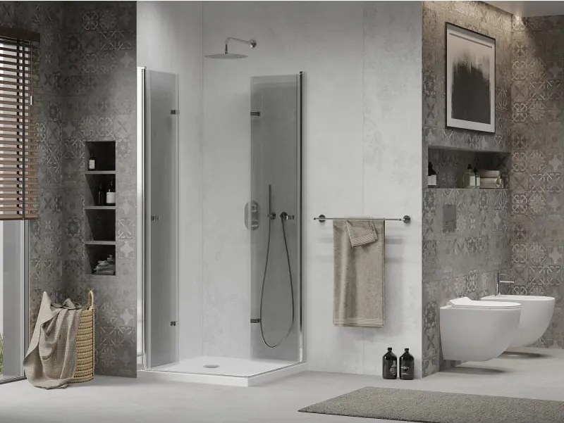 Mexen Lima Duo cabine de duche dobrável 90 x 90 cm, transparente, cromado + base de duche Flat - 856-090-090-01-02-4010