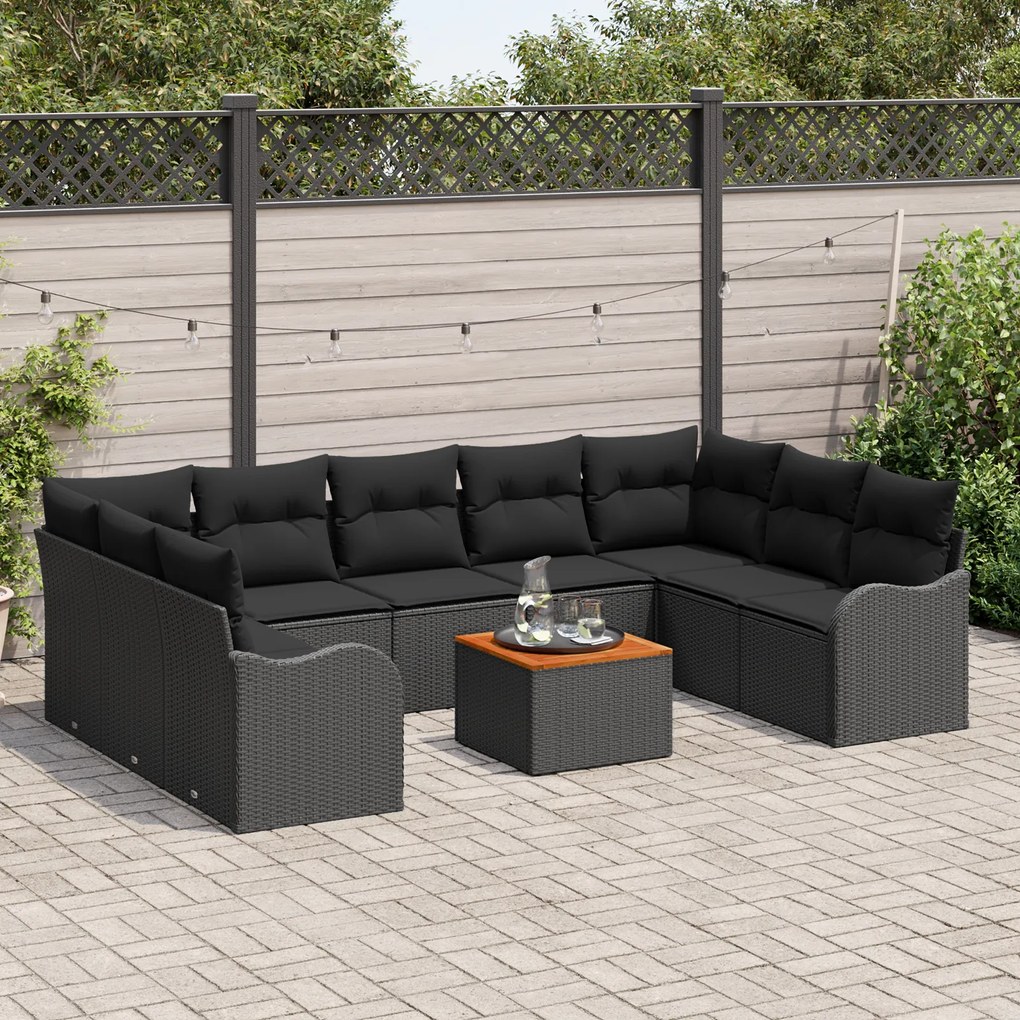 Conjunto de Sofás de Jardim vidaXL de 10 Peças com Almofadas Preto Vim