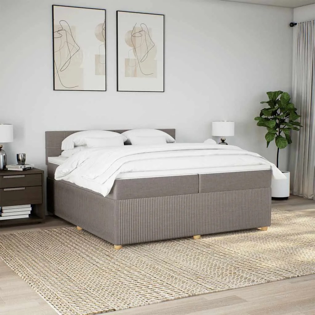 Cama com molas/colchão 200x200 cm tecido castanho-acinzentado