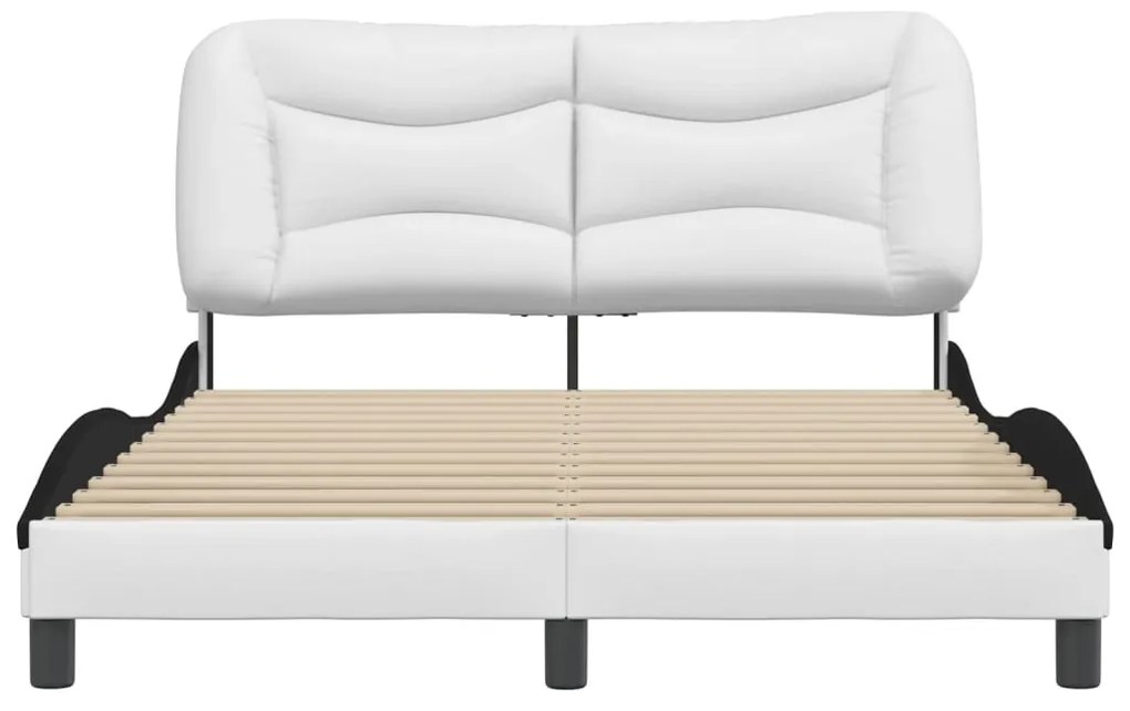 Estrutura cama c/ cabeceira 140x200 couro artif. branco/preto