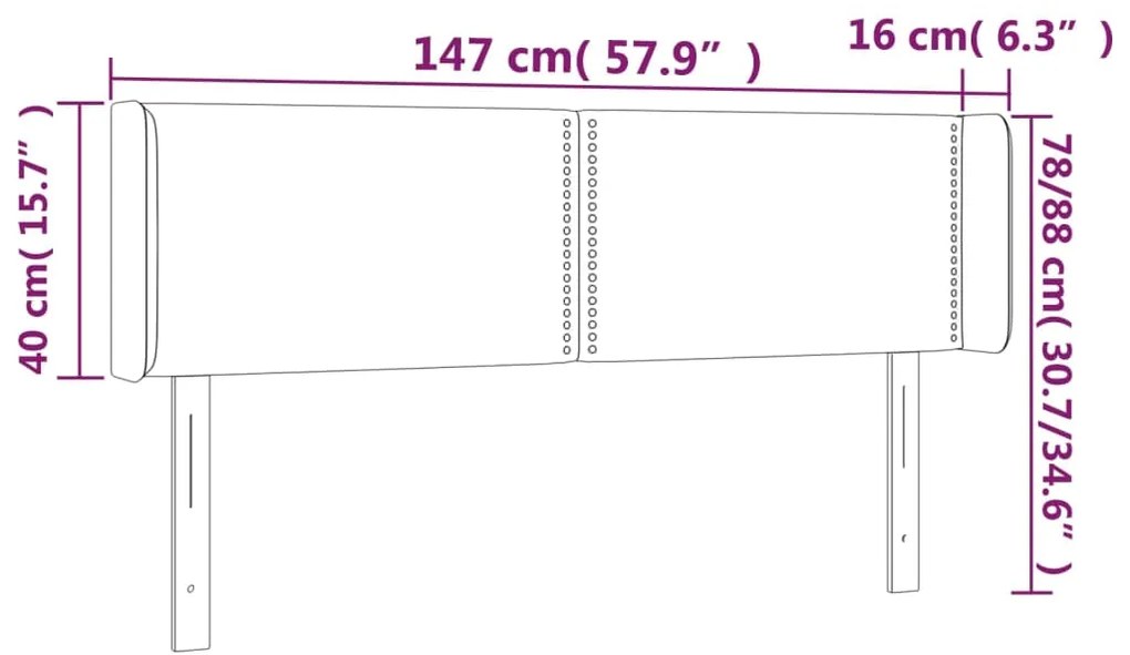 Cabeceira de cama c/ abas tecido 147x16x78/88 cm cinzento-claro