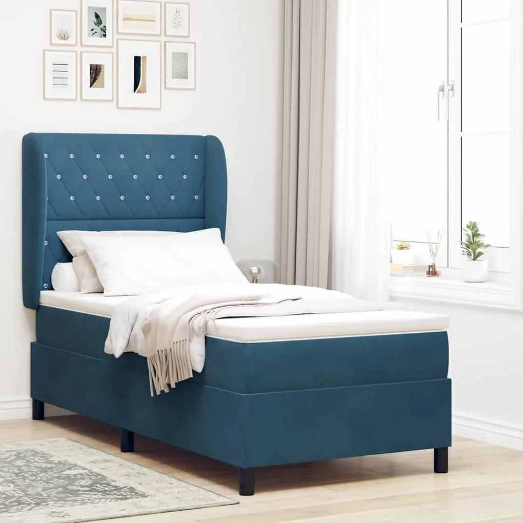 vidaXL Cama Box com colchão Azul Escuro 190 x 90 cm Poliéster