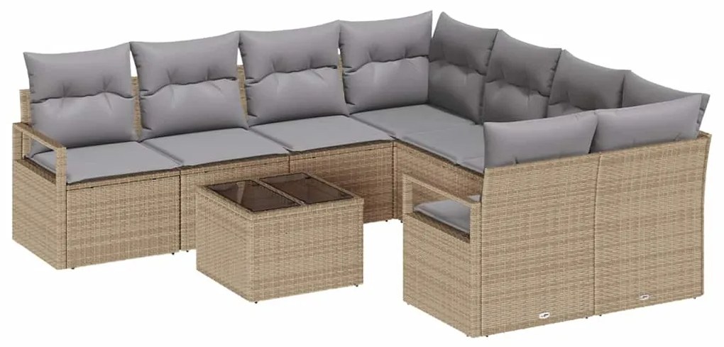 Conjunto de Sofá de Jardim com 9 Peças e Almofadas Bejas em Rattan de
