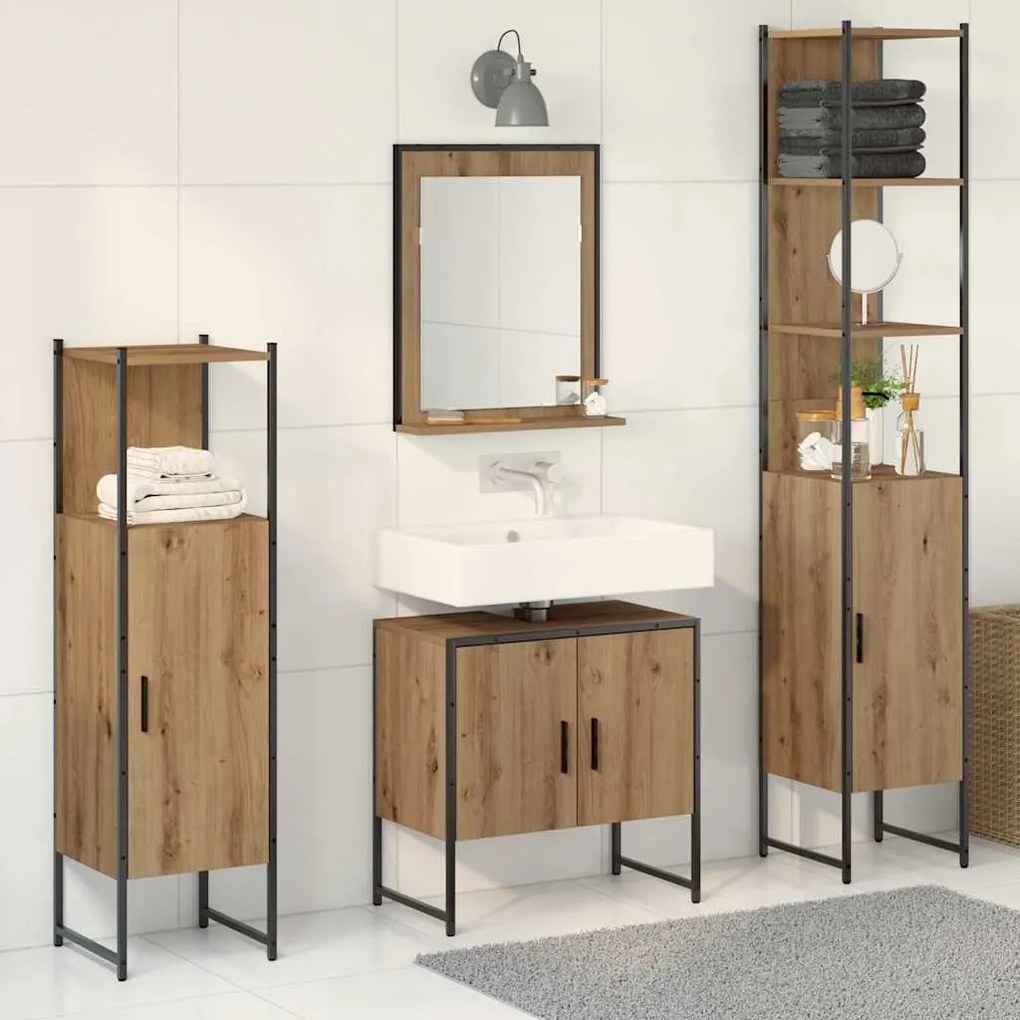 vidaXL Conjunto de Móveis para Banheiro com porta 4 pcs Castanho