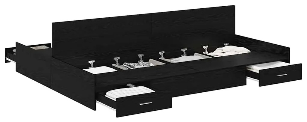 Estrado de cama com arrumação Carvalho preto 160 x 200 cm