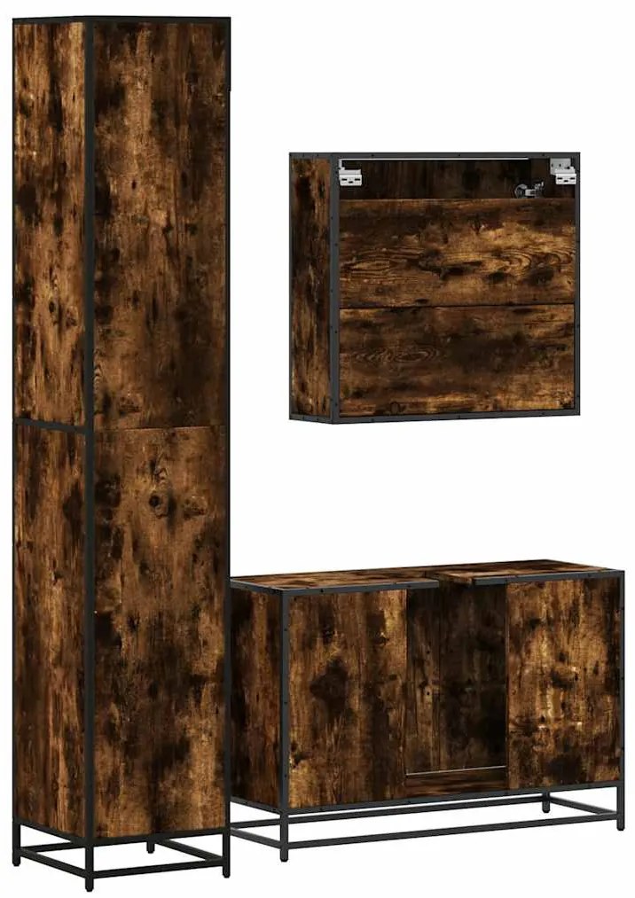3 pcs conjunto de móveis WC madeira processada carvalho fumado