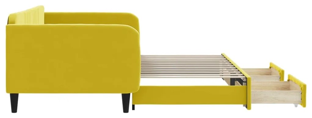 Sofá-cama com gavetão e gavetas 100x200 cm veludo amarelo