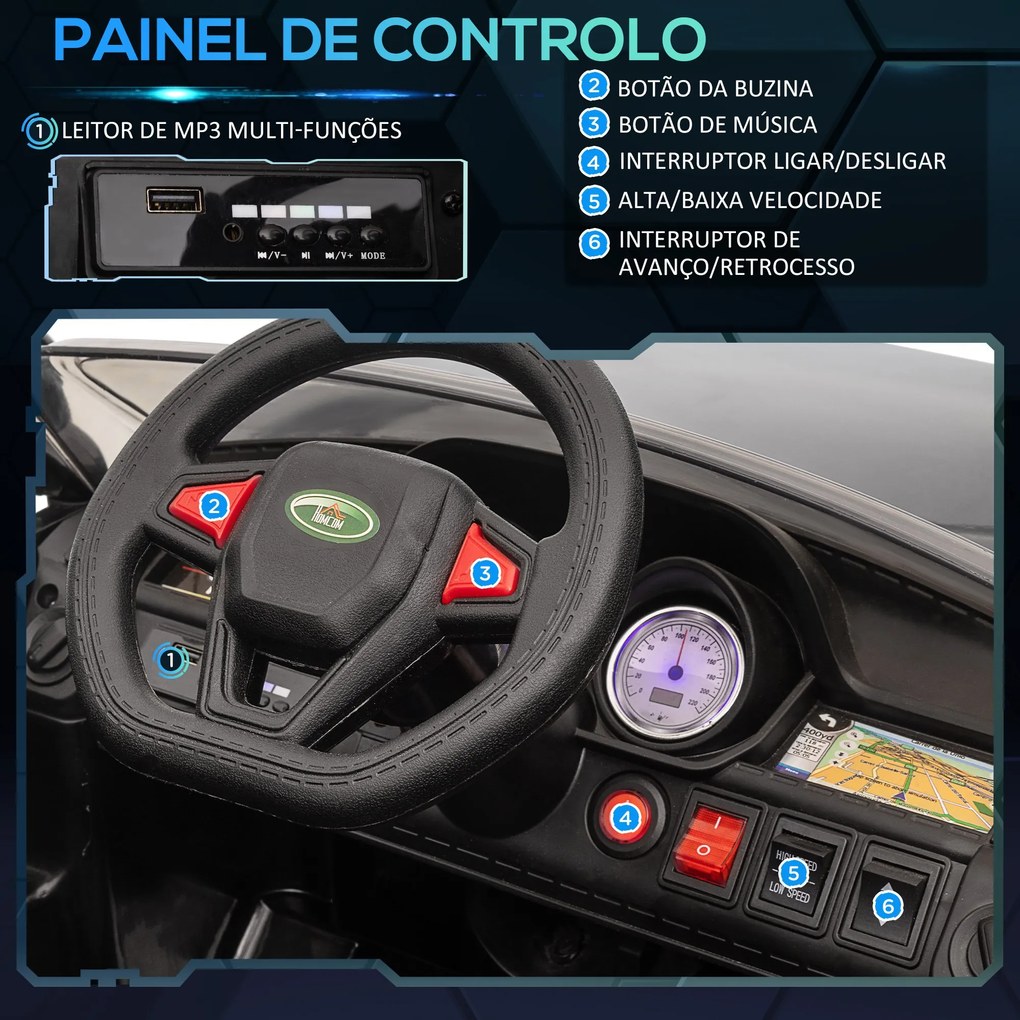 Carro Elétrico SUV para Crianças de 3-6 Anos Carro de Bateria 12V com 2 Motores Controlo Remoto Faróis Buzina Bluetooth Música USB e Abertura de Porta