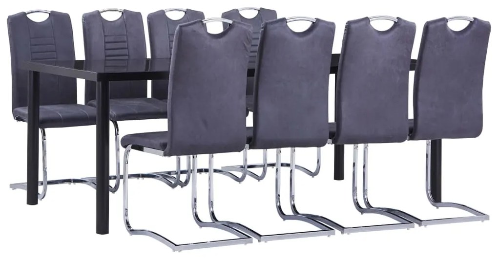 vidaXL 9 pcs conjunto de jantar camurça artificial cinzento