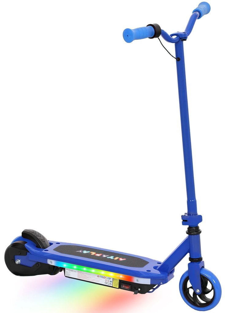 Trotinete Elétrica para Crianças Máx. 10 km/h Motor 80 W Autonomia Máxima 8 km Trotinete com Luzes LED Travão Traseiro 76x46x93 cm Azul