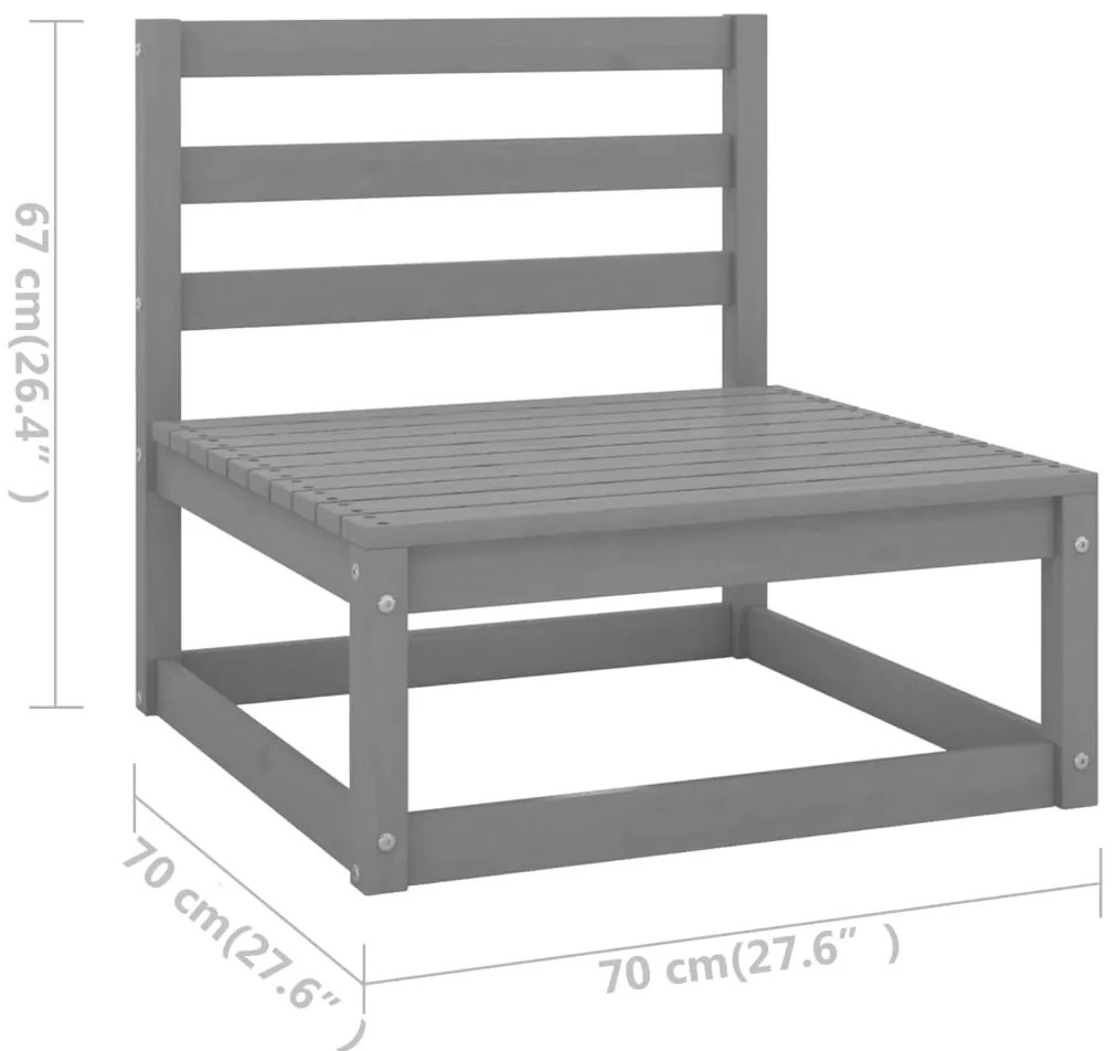 9pcs conjunto lounge de jardim c/ almofadões pinho maciço cinza