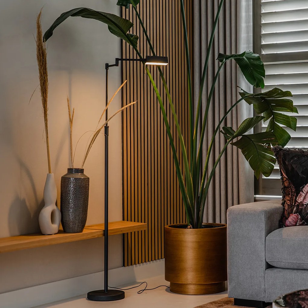 Candeeiro de pé design preto com LED e dimmer tátil - Notia