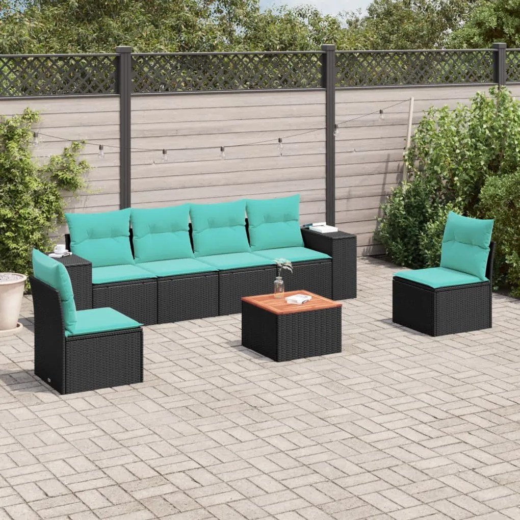 vidaXL 7 pcs conjunto de sofás p/ jardim c/ almofadões vime PE preto