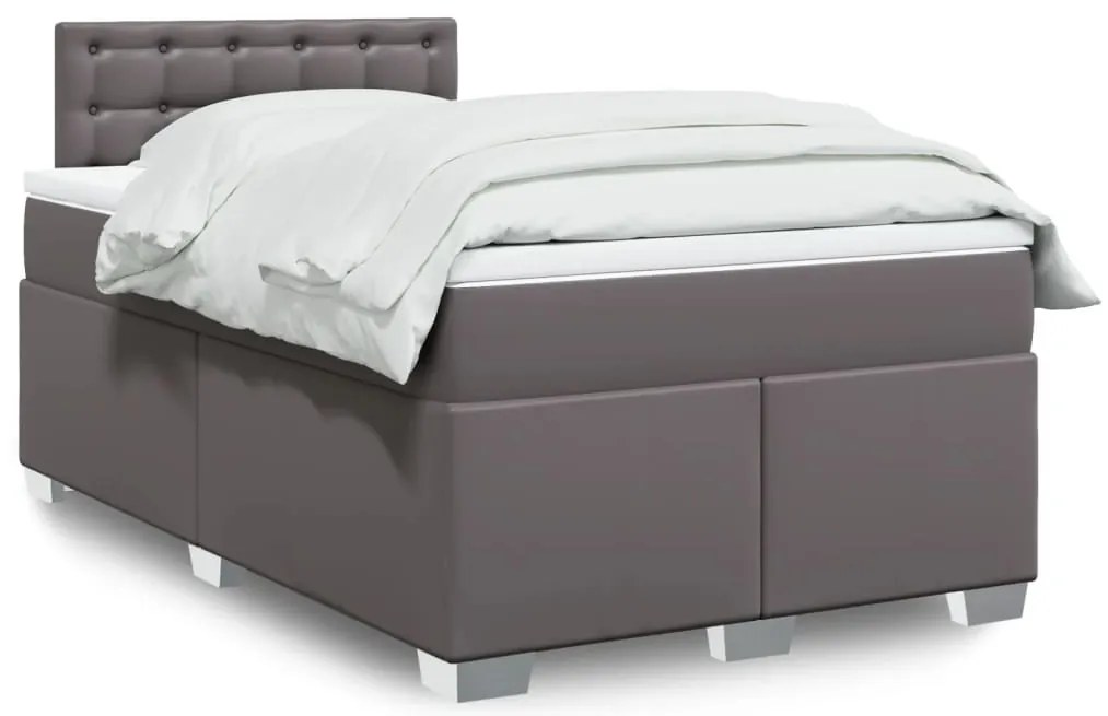 Cama boxspring com colchão 120x190 cm couro artificial cinzento