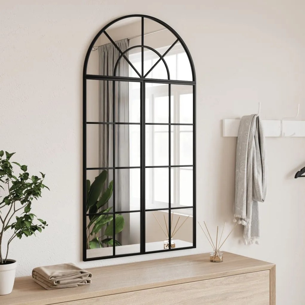 vidaXL Espelho de parede arqueado 60x110 cm ferro preto