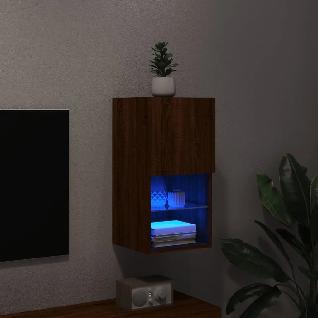 Móvel de TV com luzes LED 30,5x30x60 cm carvalho castanho