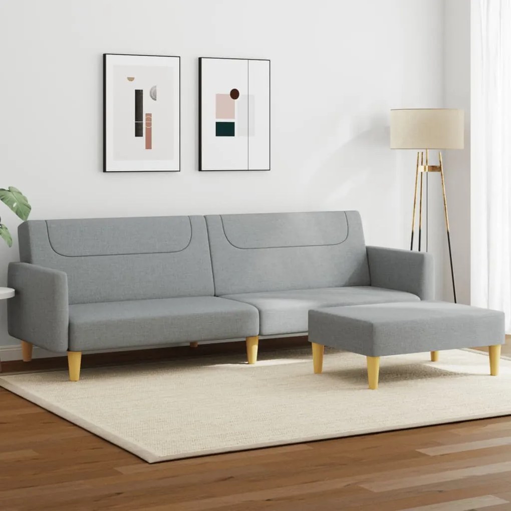 vidaXL Sofá-cama de 2 lugares c/ apoio de pés tecido cinzento-claro
