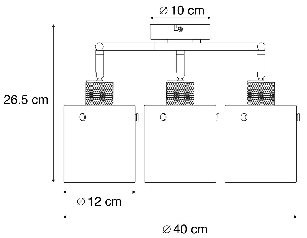Foco de teto de design preto com vidro fumê redondo 3 luzes - Domo Moderno