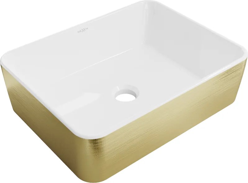 Mexen Catia lavatório de bancada 48 x 38 cm, branco/dourado padrão linhas - 21314817