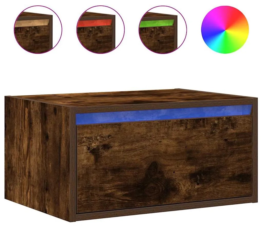 Mesas de cabeceira de parede com luzes LED 2pcs carvalho fumado