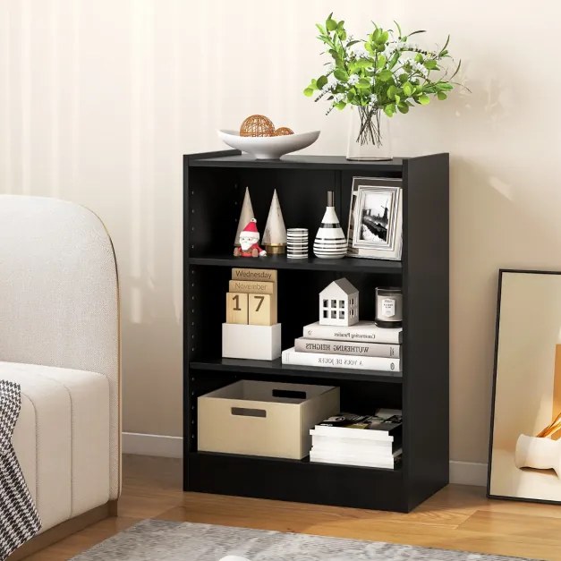 Estante de 3 níveis com prateleiras ajustáveis e dispositivo anti-queda para a sala de estar e o quarto 50 x 30 x 75 cm Preto