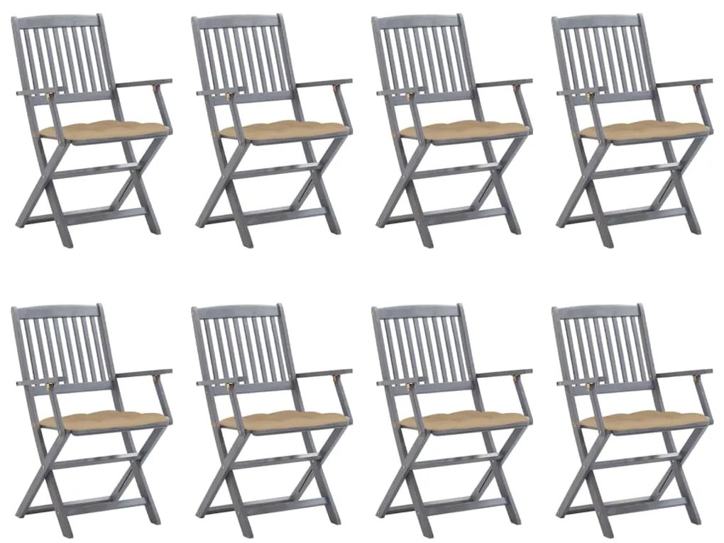 Cadeiras de exterior dobráveis 8pcs c/ almofadões acácia maciça