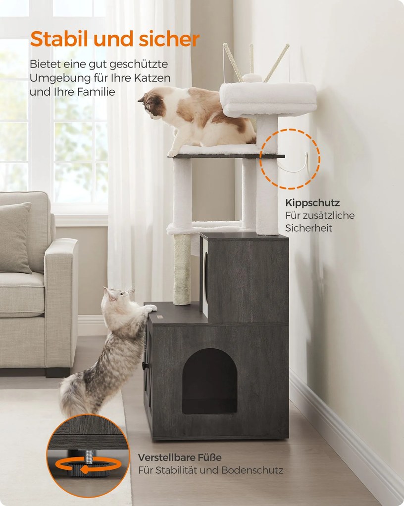 Arranhador para Gatos 2 em 1 com caixa de areia 140 cm de altura cinza neblina