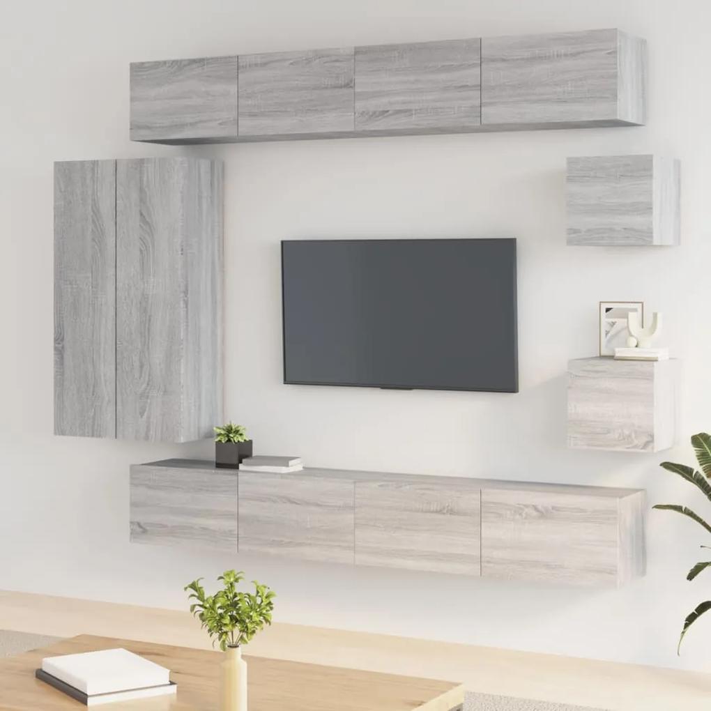 8 pcs conjunto móveis TV derivados de madeira cinzento sonoma