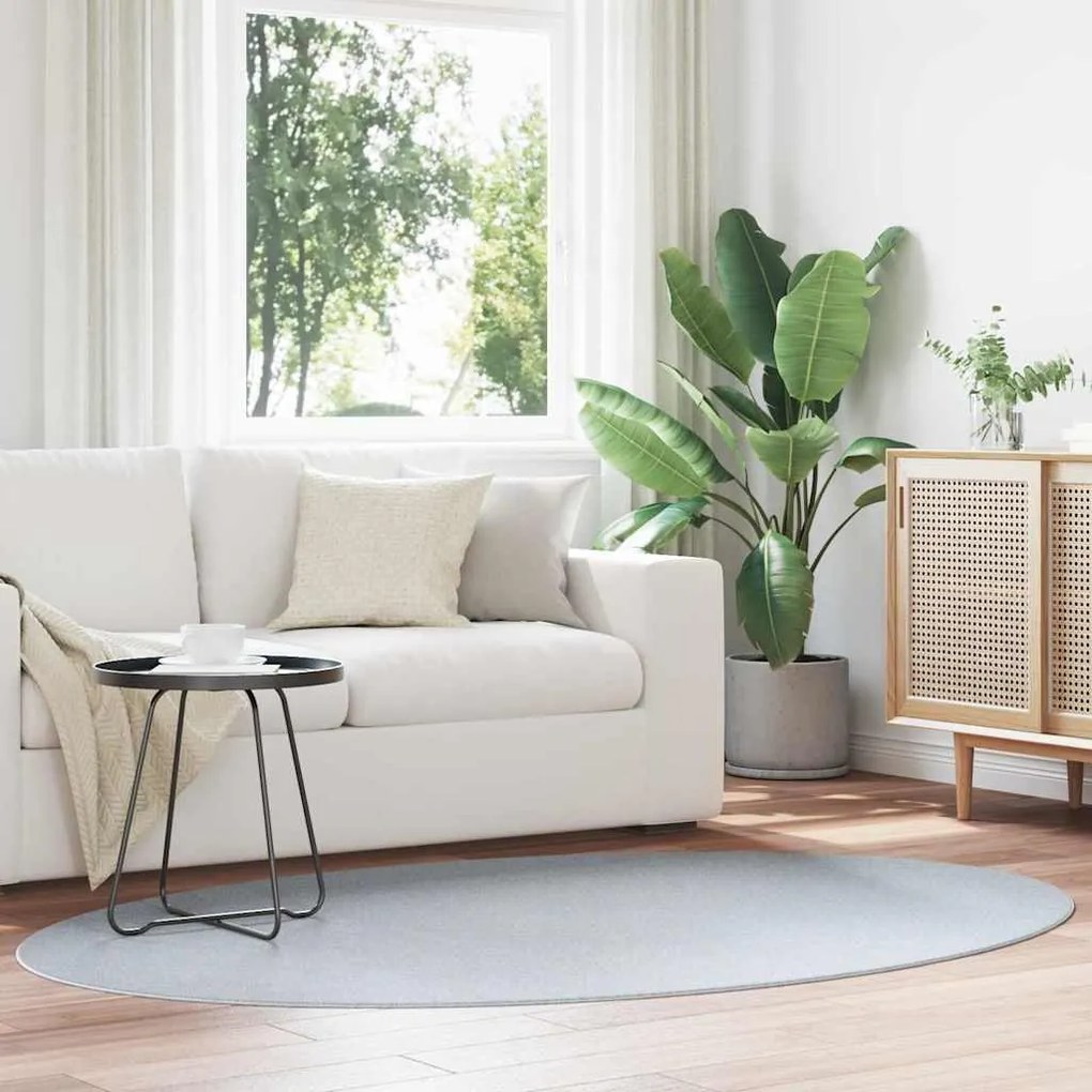 vidaXL Tapetes de área Oval HUARTE Cinzeto 140 x 200 cm 100% Poliéster