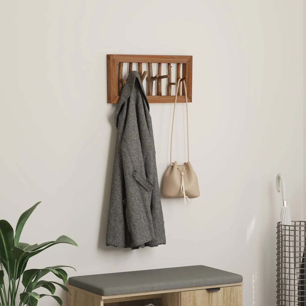 vidaXL Cabide Castanho 50 x 11 x 25 cm Madeira de Mogno Sólida