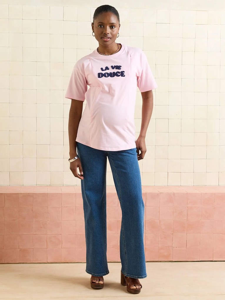 T-shirt de amamentação em algodão biológico rosa