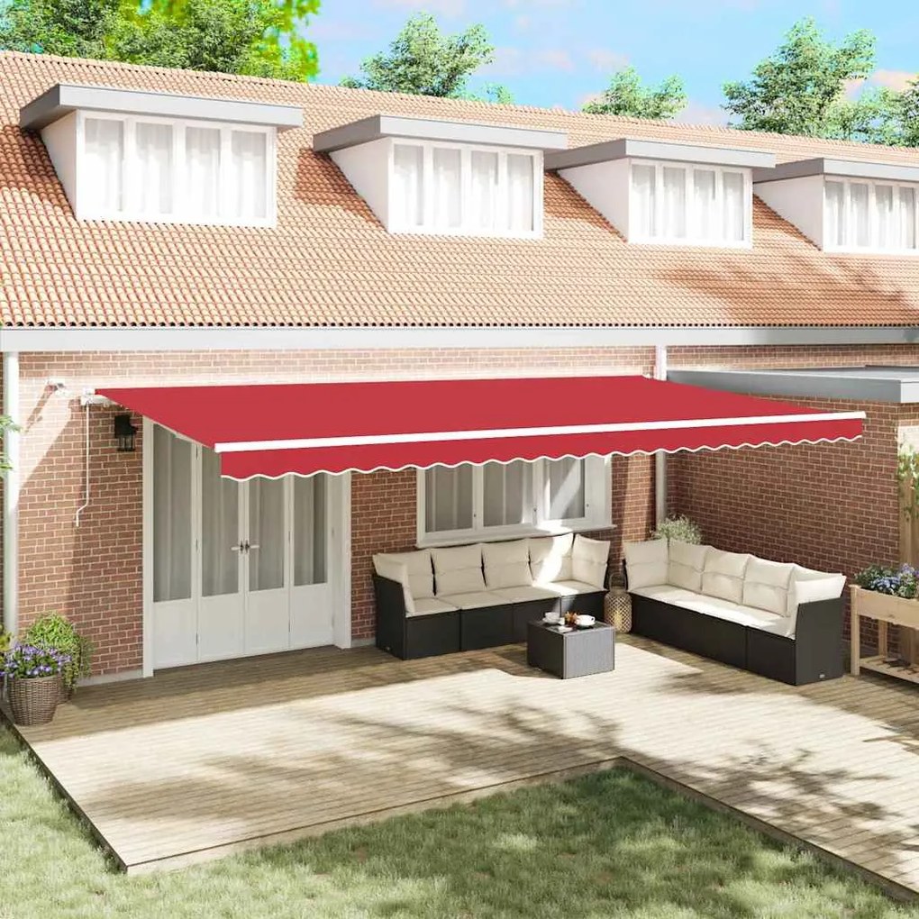 vidaXL Toldo Retrátil Automático com LED Vermelho 600 x 350 cm