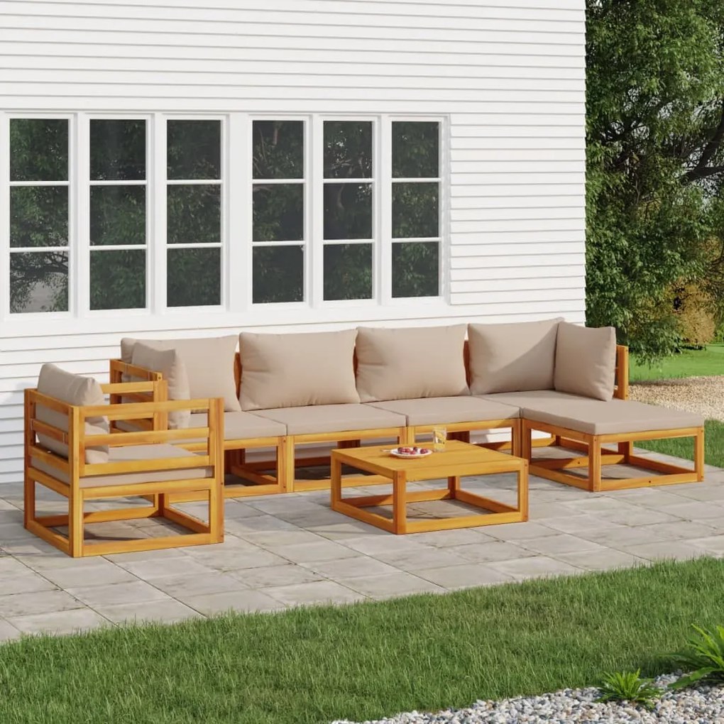 vidaXL 7pcs conj. lounge jardim madeira c/almofadões cinza-acastanhado
