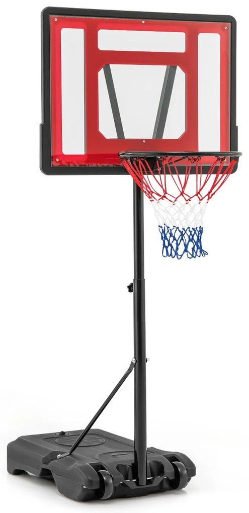 Cesto de basquetebol para crianças Adolescentes Adultos 115-135 cm Altura ajustável  Suporte de basquetebol portátil com rodas Vermelho