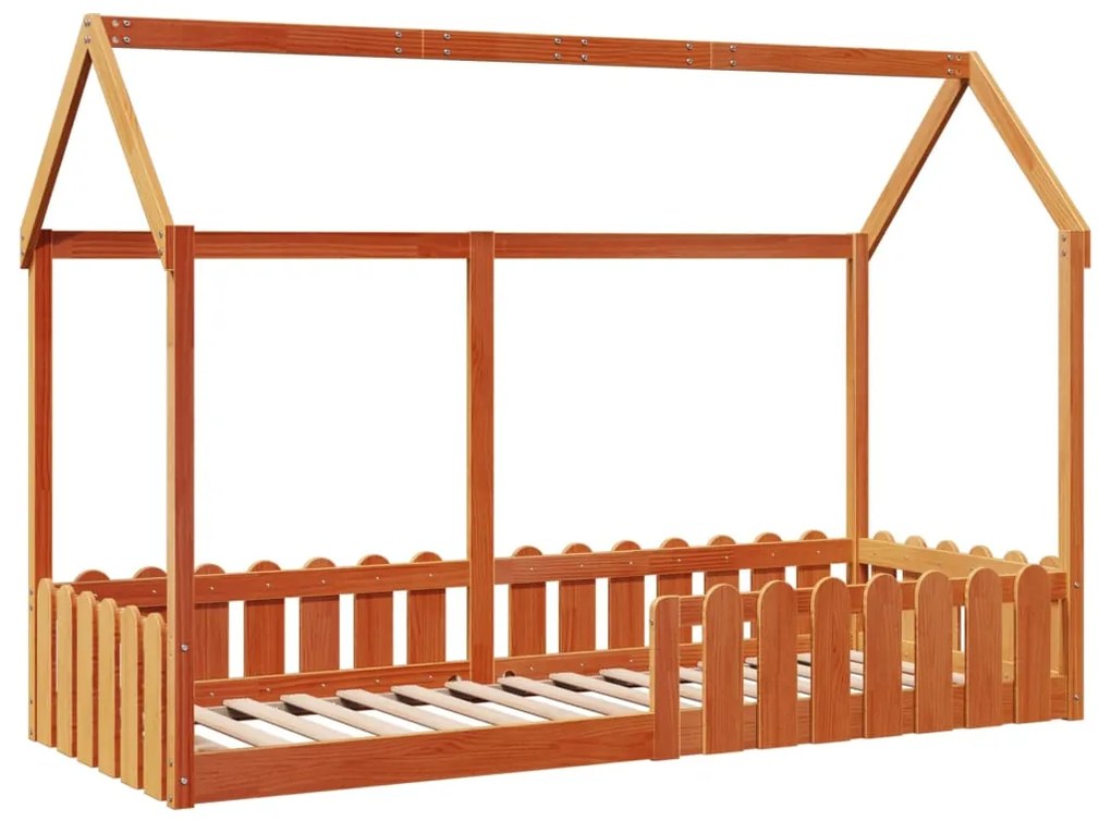 Cama infantil formato casa 80x200 cm pinho maciço castanho-mel