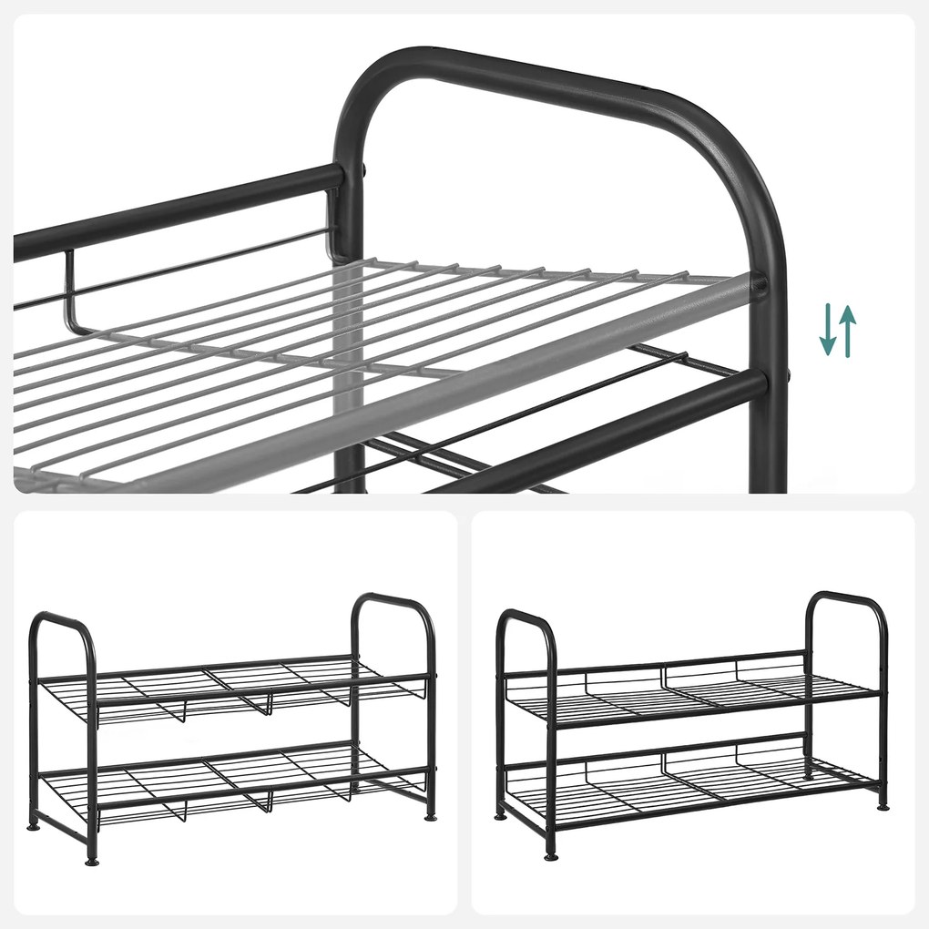 Sapateira metálica com 2 níveis 68,5 x 27,5 x 37 cm Preto